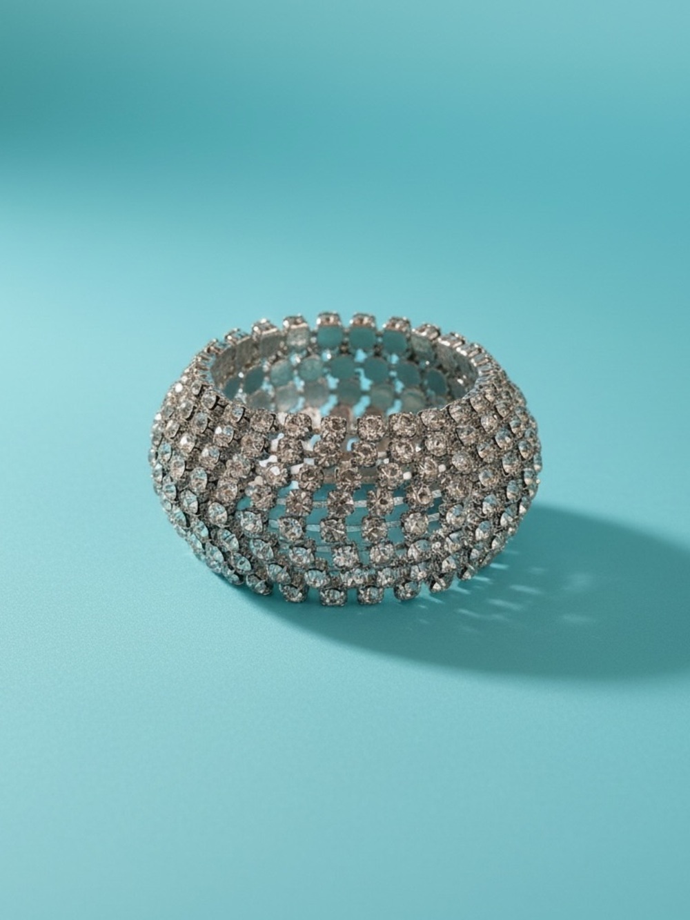 Vintage 8-row sparkly rhinestone curved cuff bracelet, Elegant Bridal Prom Event - Picture 6 of 6